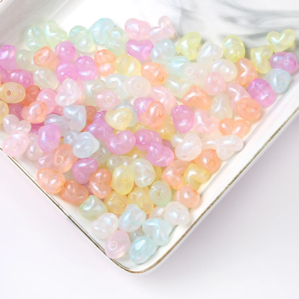 30pcs 9x11mm Mermaid Color Love Heart Beads Acrylic Loose Spacer Beads For Jewelry Making Diy Bracelet Necklace Earrings Craft