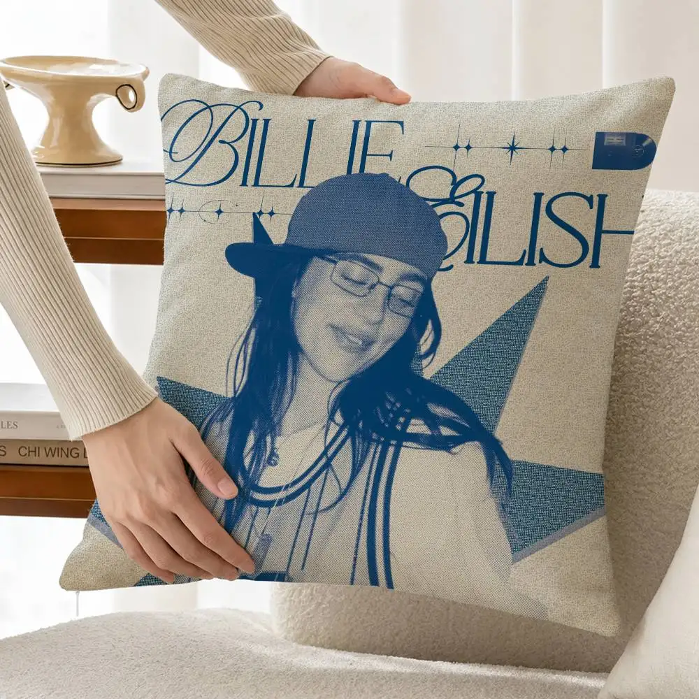 Singer B-Billie Eilish Deep Blue Aesthetic Custom Double Sided Print Square Pillow Cushion Cover