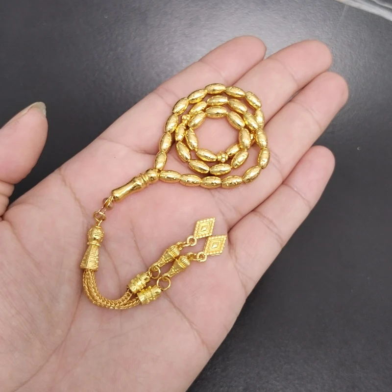 Tasbih-pulsera de Metal de Color dorado, Rosario musulmán, regalo islámico, joyería de estilo turky, 33 cuentas, 4x7mm
