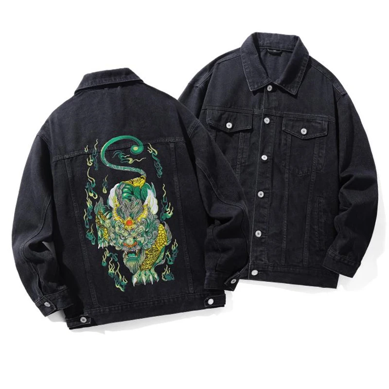 Embroidered PiXiu Denim Jacket Men Clothing Veste Homme Loose Fit Autumn High Quality Cotton Blends Fluorescence Chamarra Hombre