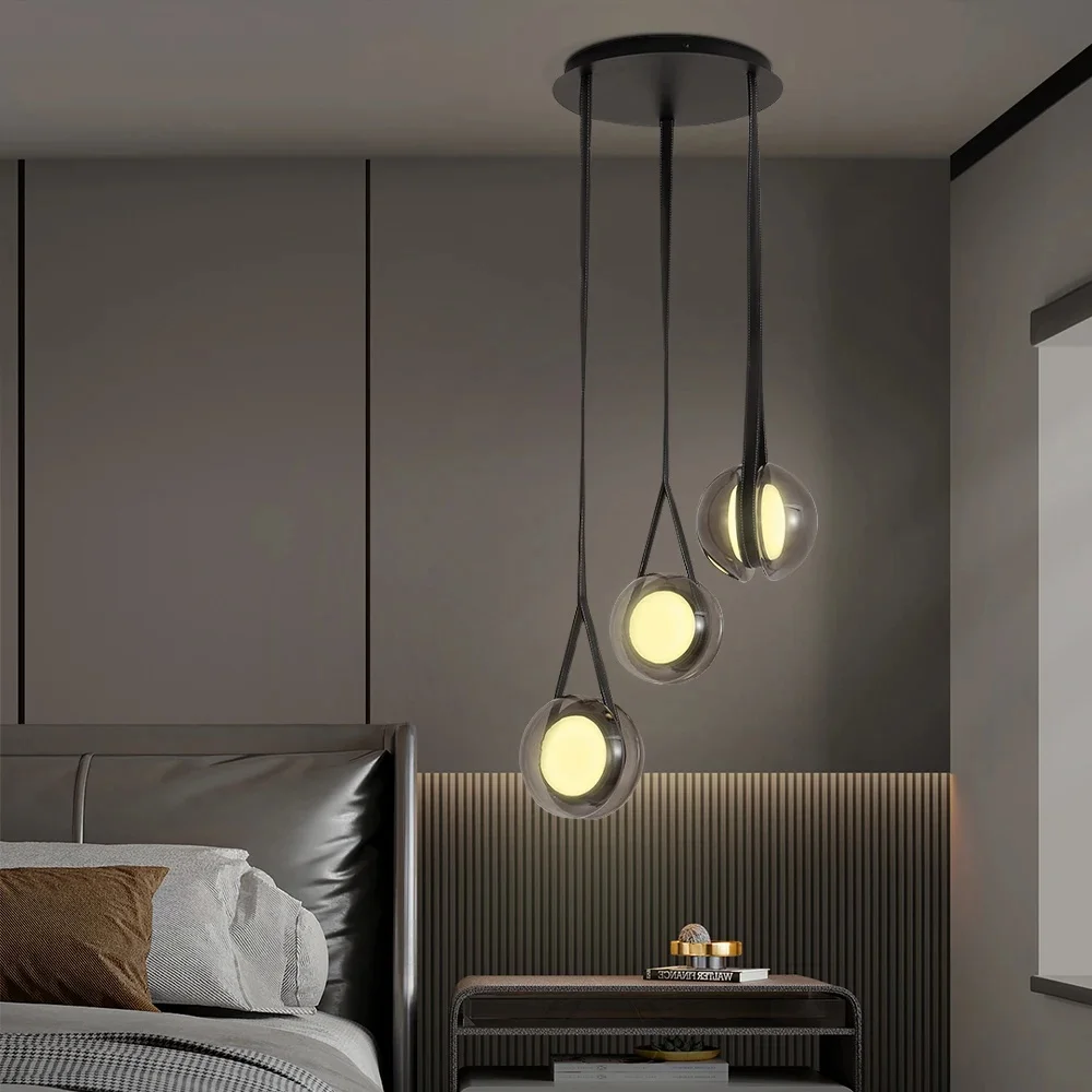 

Nordic Glass Led Chandelier Designer Bedside Pendant Lights for Bedroom Kitchen Facility Loft Staircase Light Fixture