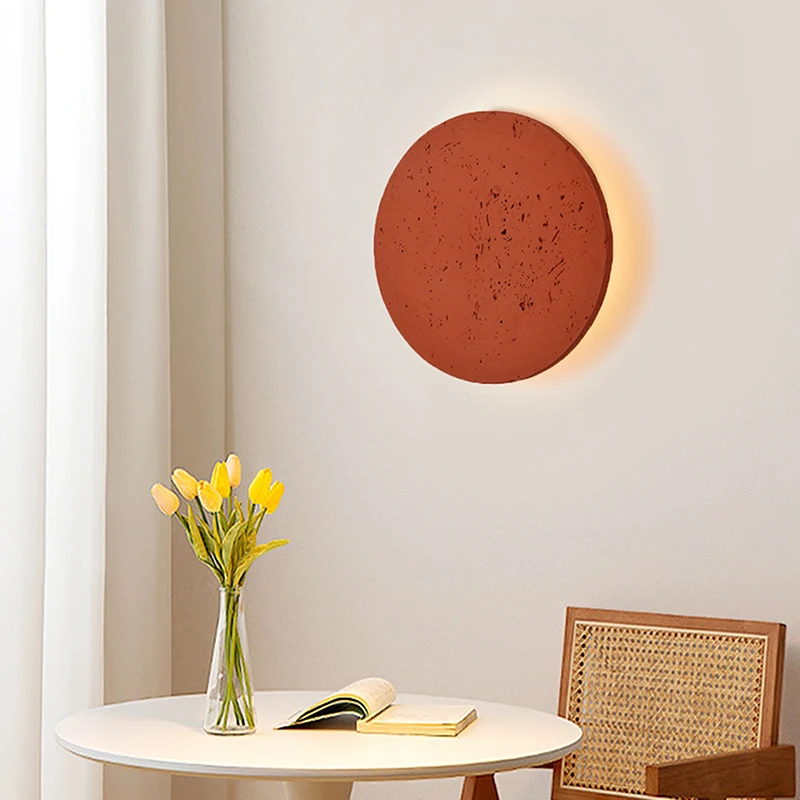 Coral Red Stone Wall Lamp Living Room Bedroom Restaurant Hotel Corridor Circular Limestone Decorative Sconce Lighting