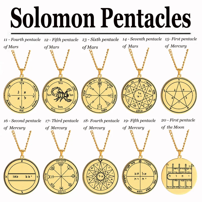 Gold Pendant Solomon Seal Jupiter Mars Mercury Moon Saturn Sun Venus Amulet Stainless Steel Necklace