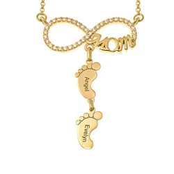 Custom Luxury Mama Name Plate Necklace Mom Pendant With Kids Baby Small Foot Necklace Engraved Name Birth Year Necklace Jewelry