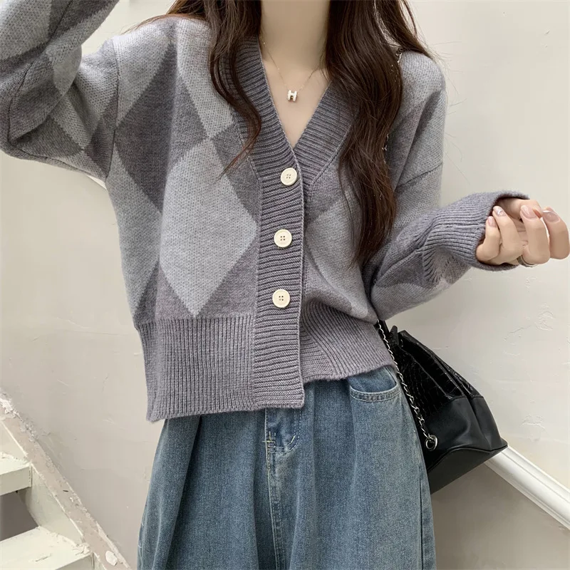 

Women's Cardigan Jacket Autumn And Winter Woolen Sweater Short Coat Long Sleeve Cashmere V-neck Match Color Knitwear Top