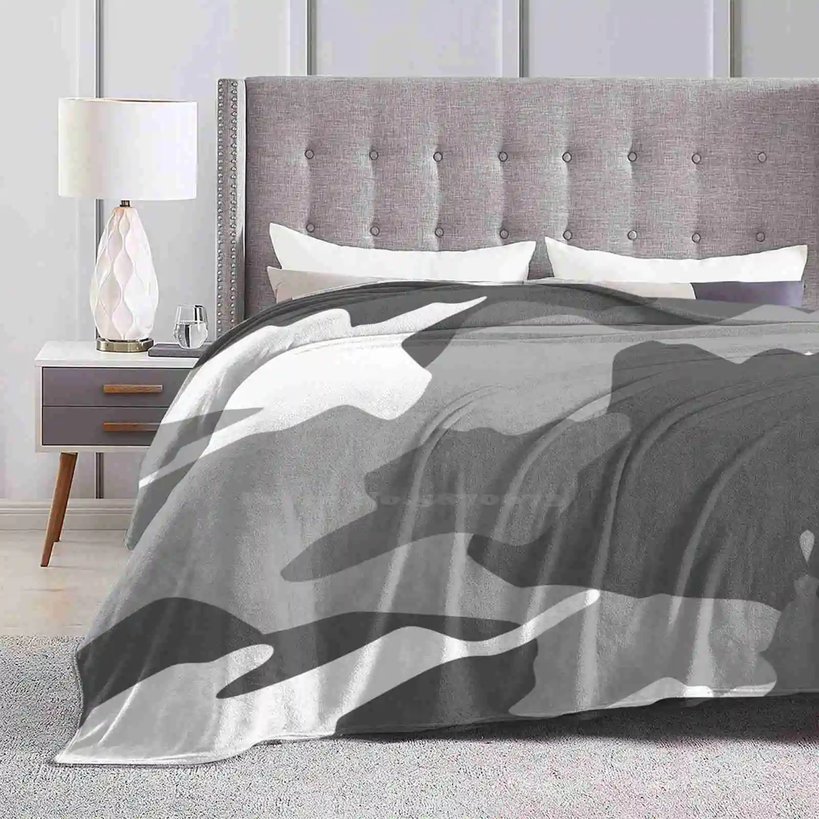 Tactical Gray And White Color Camo-Grey Trend Style Funny Fashion Soft Throw Blanket Hunting Military Outfit Army Outfit