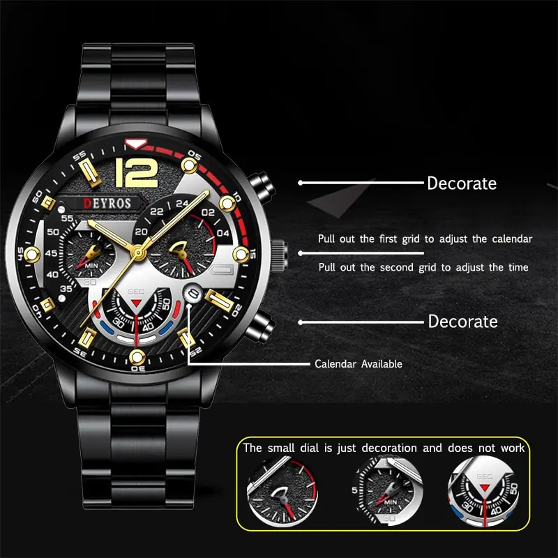 Fashion Mens Sports Watches Luxury Stainless Steel Quartz Wrist Watch Calendar Luminous Clock Men Business Casual Reloj Hombre