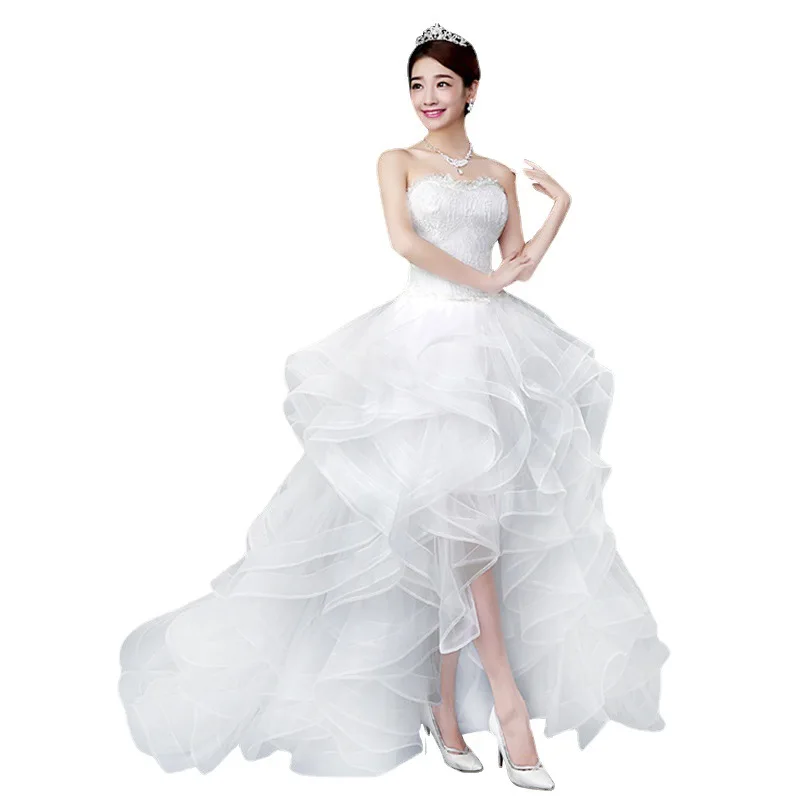 Z19 Wedding dress bride toast dress long tail shoulder lace