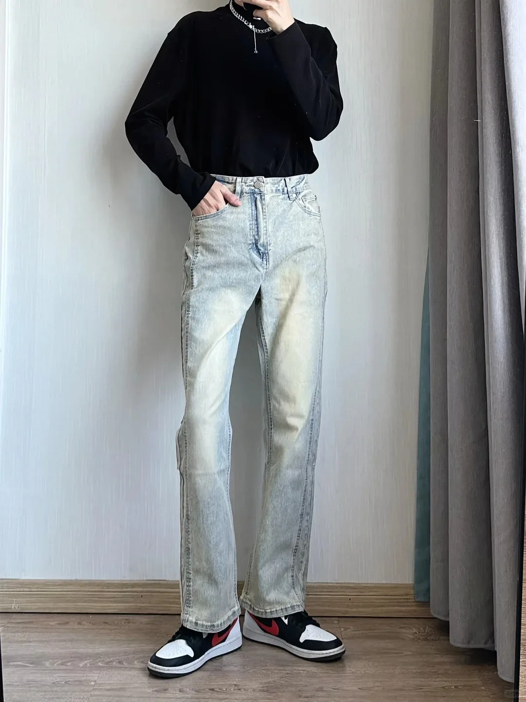 

Mud Yellow Men's Jeans American Retro High Street Waed Straight Leg Trousers Wear Resistant Modern Sle Spring Faion