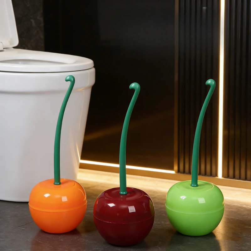 1-teiliges mehrfarbiges Kirsch-Toilettenbürstenset, Reinigungsbürste mit langem Griff und weichen Borsten, Frucht-Badezimmer-Dekorationszubehör – Detail 1
