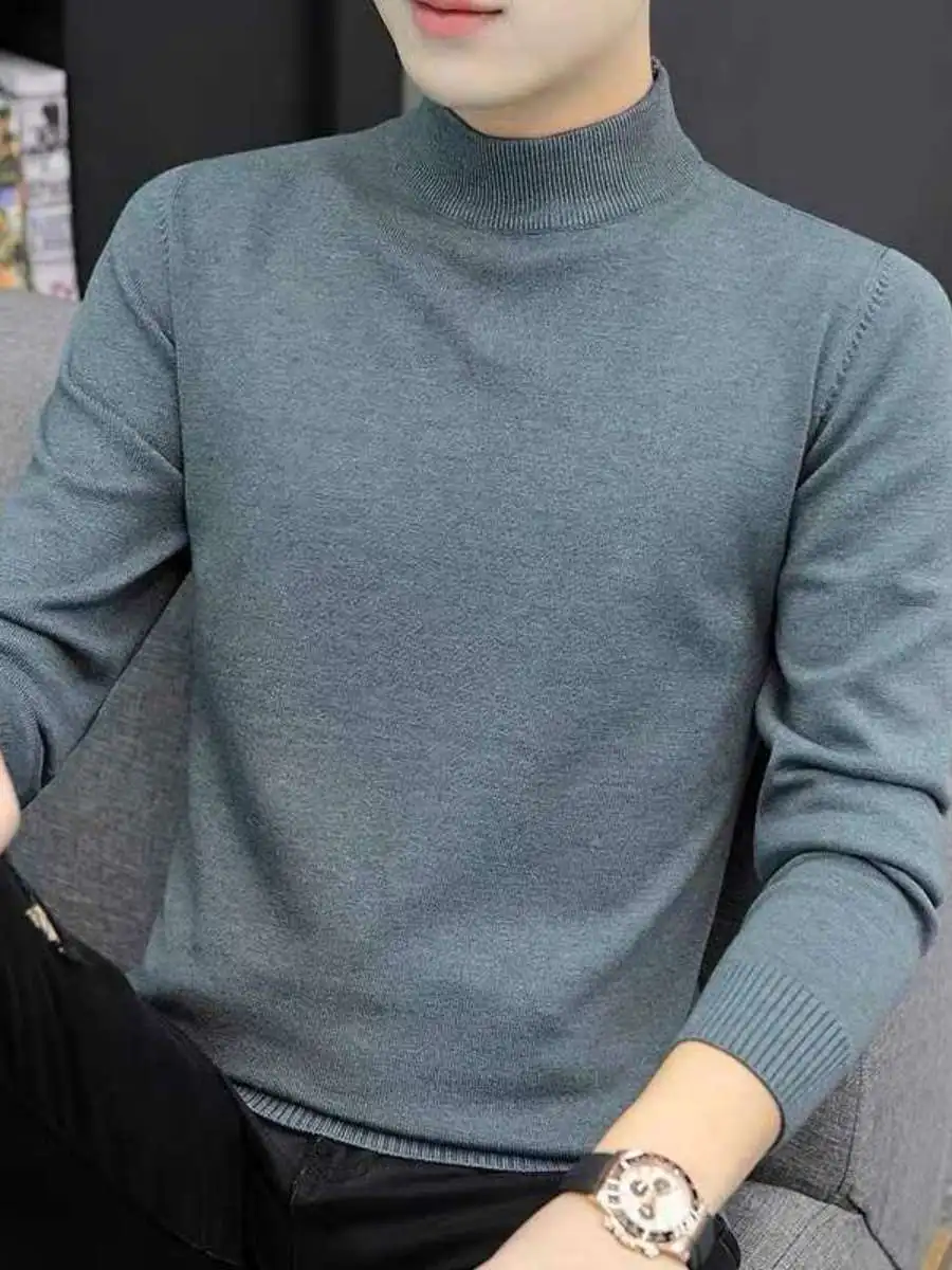 

Мужской вязаный свитер Slim Fit с высоким воротником и средним воротником Pure Bla Tead irt Модная молодежная внутренняя одежда Повседневный весенний сезон