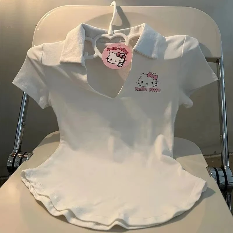 

Cartoon Hello Kitty Women's T-Shirt Tops Short Sleeve Tee Cotton Students Summer Casual Cartoon Regular Youthful Style Fashion