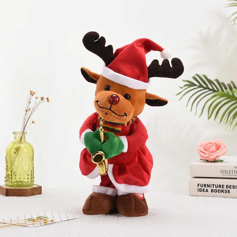 New 2024 Electric Saxophone Christmas Tree Plush Toy Guitar Sings Lights Up Dances Christmas Tree Electric Gift For Children Toy