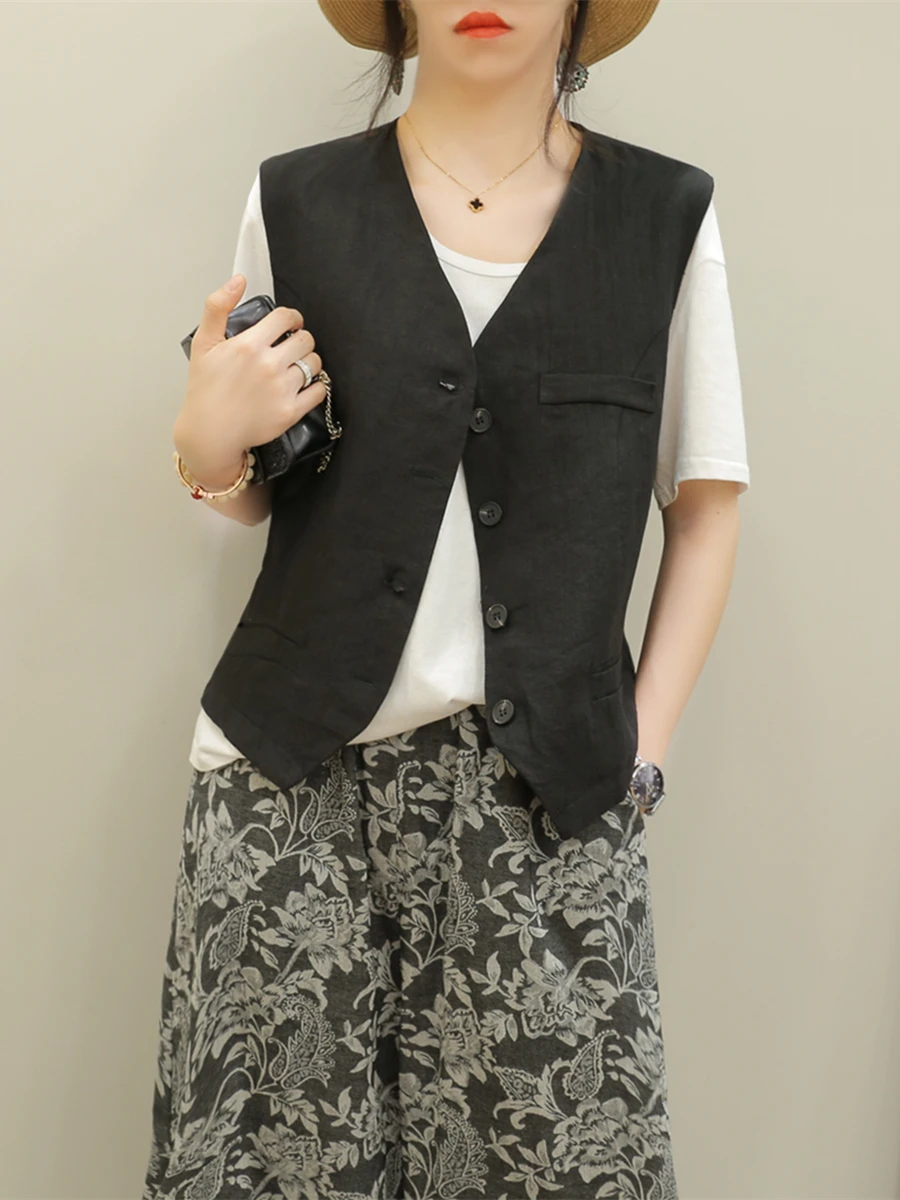 

Spring New Sle Simple Loose Cotton Linen Svel Open Cardigan Women's oulder Pad Vest Commute Sle Regular Length