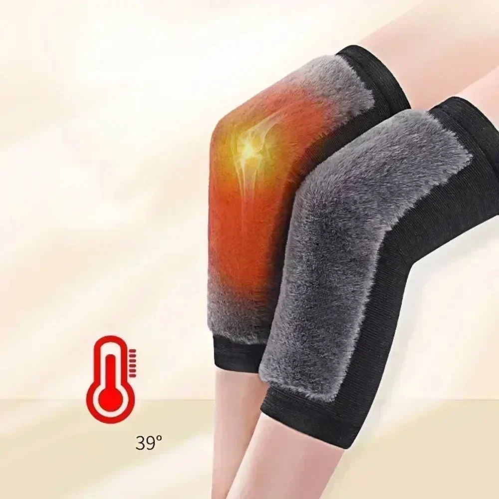 1 Pair Rabbit Fur Knee Pads for Women Winter Warm Men Old People Cold Leg Arthritis Kneepad Knee Support Running Knee Protector