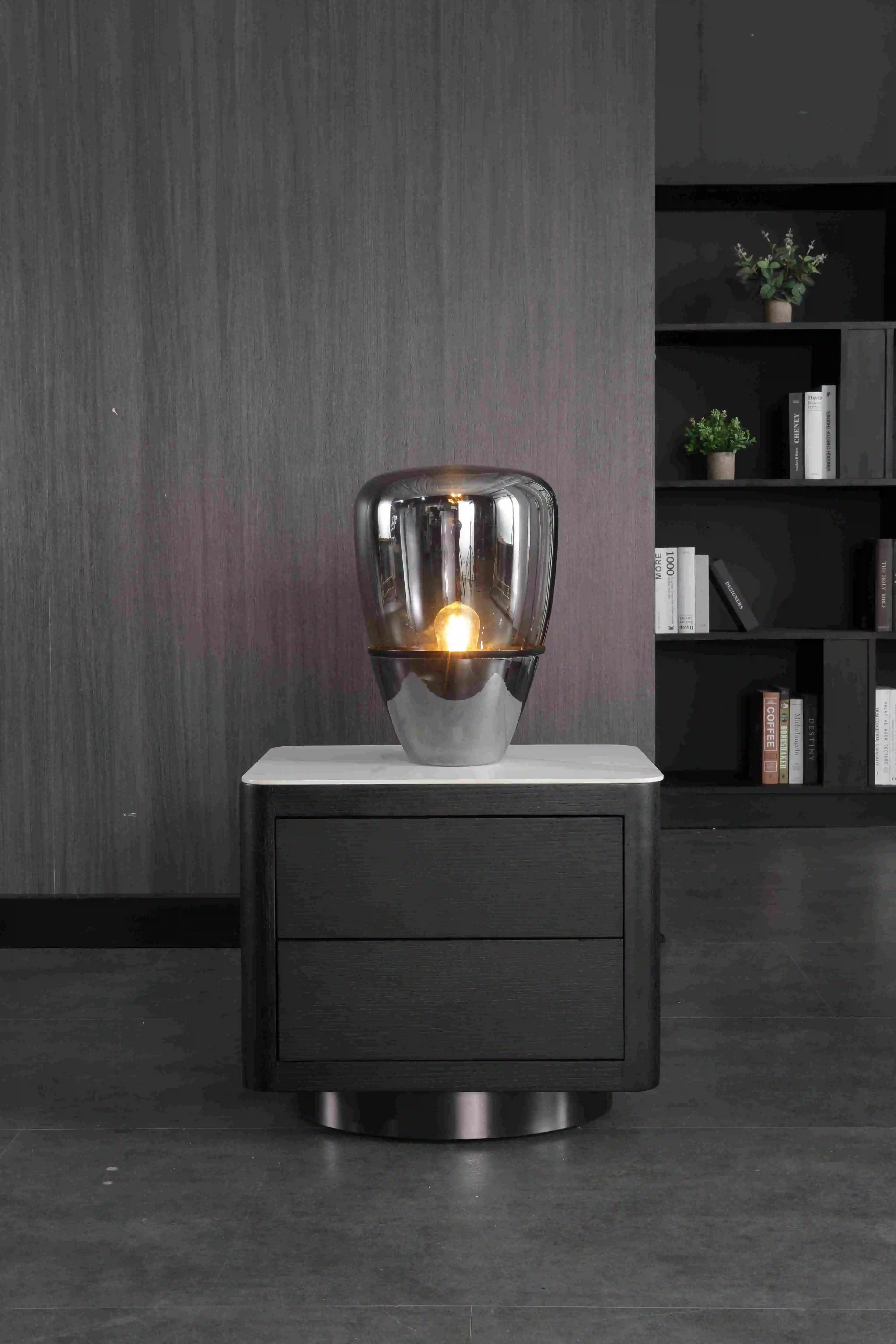 Modern Marble Top Luxury Hotel Wooden Nightstand With 2 Drawers Black Lacquered Solid Wood Bedside Table Bedroom Nightstands