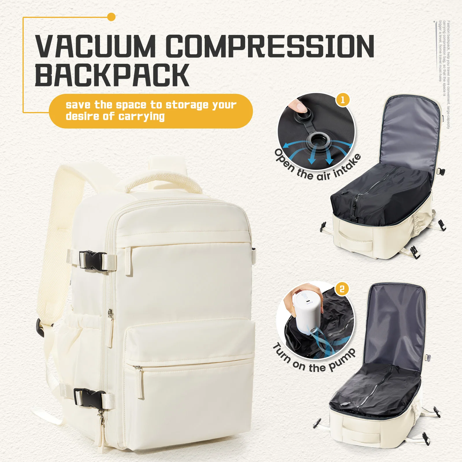 Likros Herren Vakuum-Kompressionsrucksack 15,6 Zoll Laptop-Rucksack Erweiterbar Wander-Vakuum-Reiserucksack, Ryanair-Rucksack 40x30x20 Kabinentasche 7