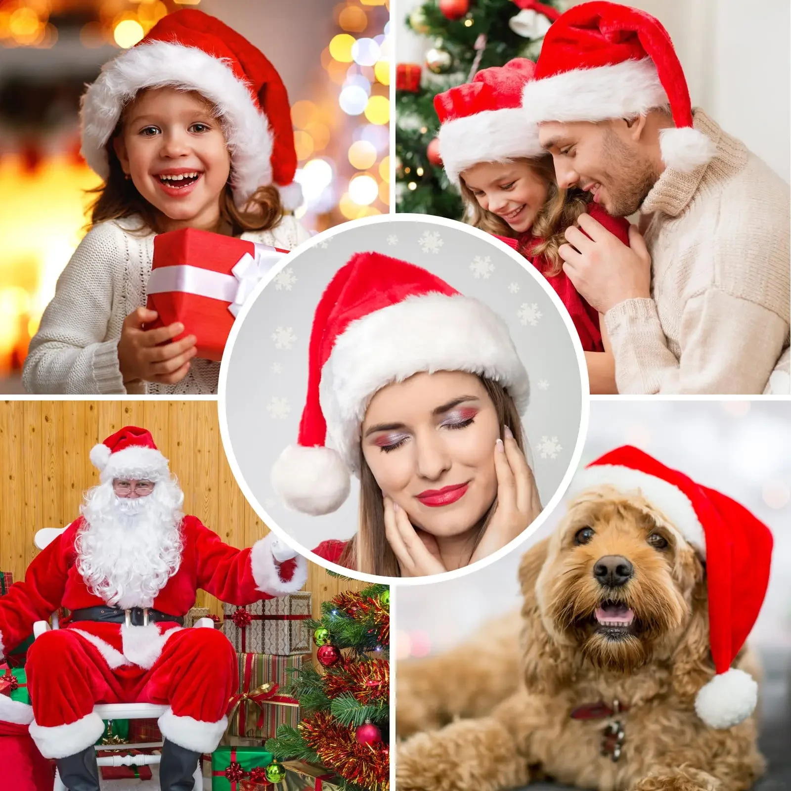 2024 New Year Christmas Hat Plush Thickened Santa Claus Xmas Hats for Adult Kids Adjustable Christmas Caps Festive Party Decor