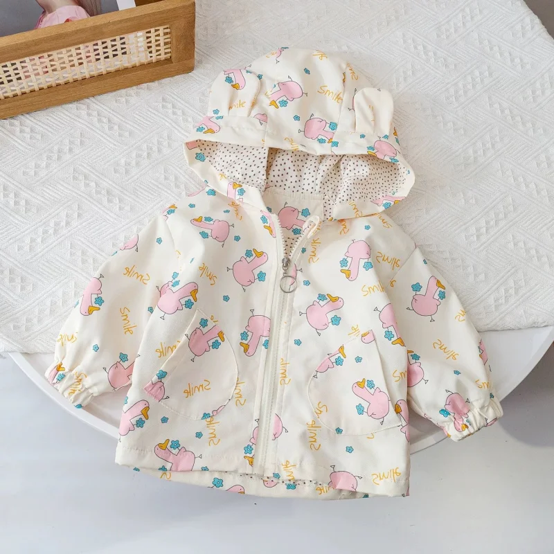 Girls' Jacket Spring and Autumn New Cartoon Jacket Baby Girl Top Toddler Stylish Cute Hooded Jacket