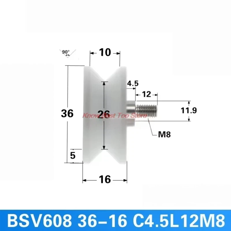 6Pcs 8x36x16mm V-groove Bearing Pulley 608zz Bearing 90 Degree Right Angle Wrapped Plastic Pulley with M8 Screw