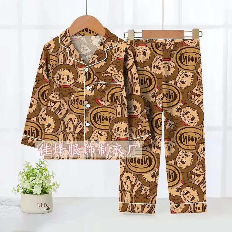 Hot Cartoon Labubu Childrens Pajama Set Cute Labubu Sleepwear Autumn Loose Casual Home Wear Soft Breathable Child Clothes Gifts