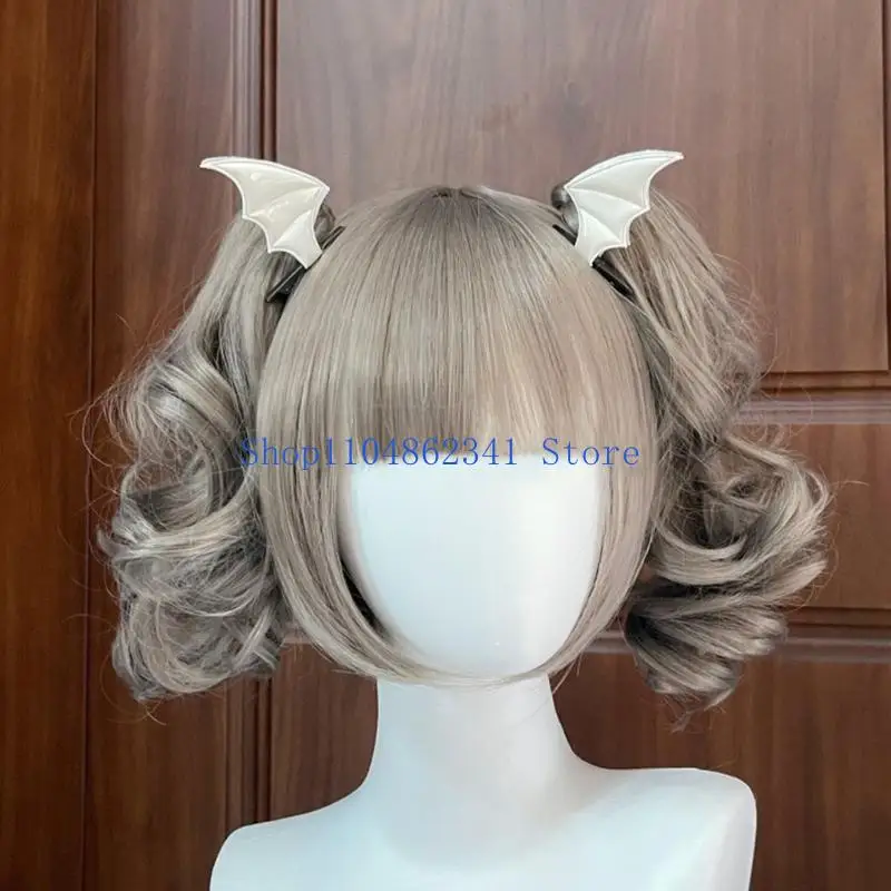 5asd Punk Headdress Black Bow Hair Clip Bow Black Barrettes with Devil Wing