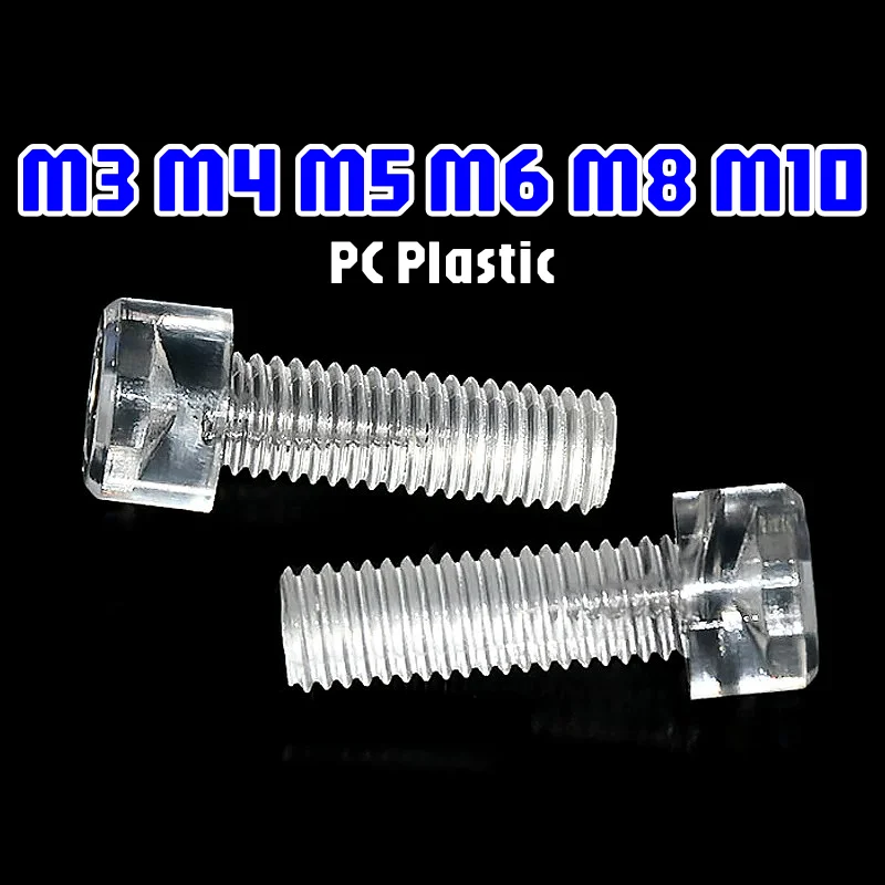 M3 M4 M5 M6 M8 M10 Transparent PC Plastic Screw Bolt Clear Hexagon Hex Socket Head Cap Screws Acrylic Bolts