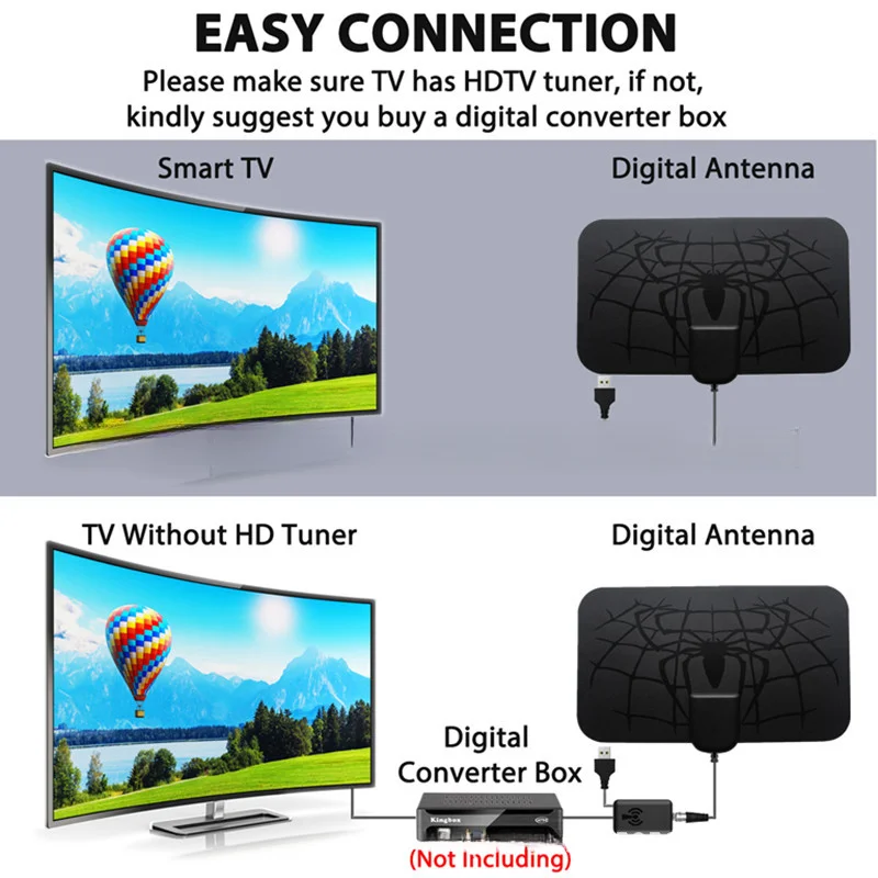 Miniantena de TV Digital Spider, amplificador incorporado, HD, 4K, DVB-T2