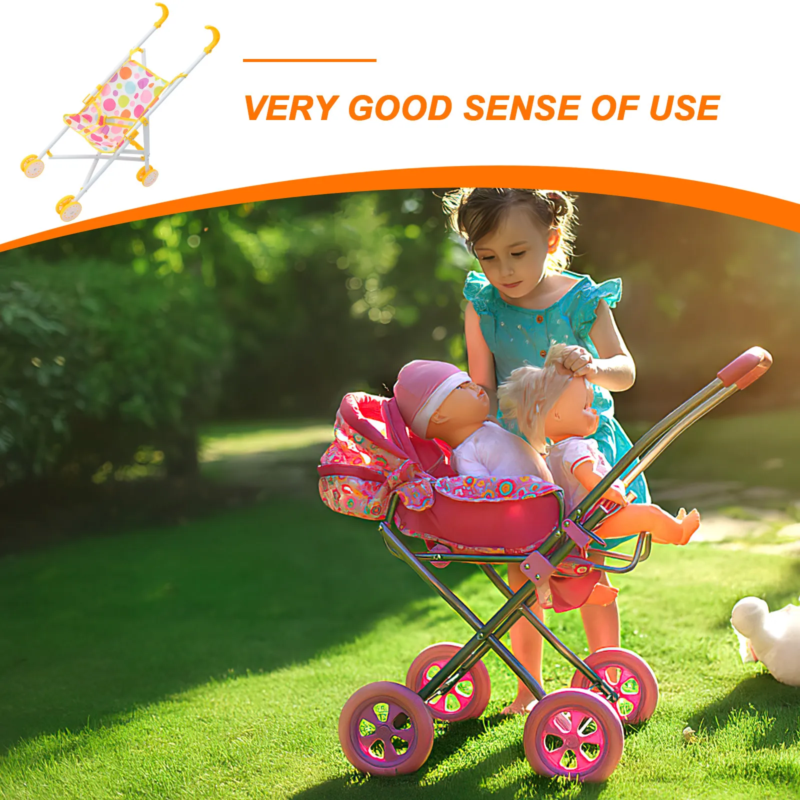 

Lightweight Foldable Stroller for Baby Realistic Pretend Play Experience Portable Pushcart for Kids Role Playing Games