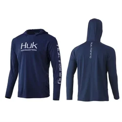 Fishing Shirt HUK With Hat Long Sleeve Sun UV UPF50 Summer Quick Dry Top Lightweight Men Fishing Clothes Sports Hunting Camping