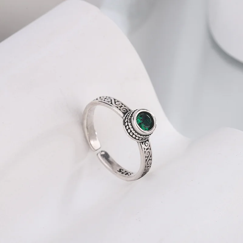 XIYANIKE Vintage Thai Silver Green Zircon Open Cuff Finger Rings for Women Girl New Fashion Jewelry Gift Party кольцо же
