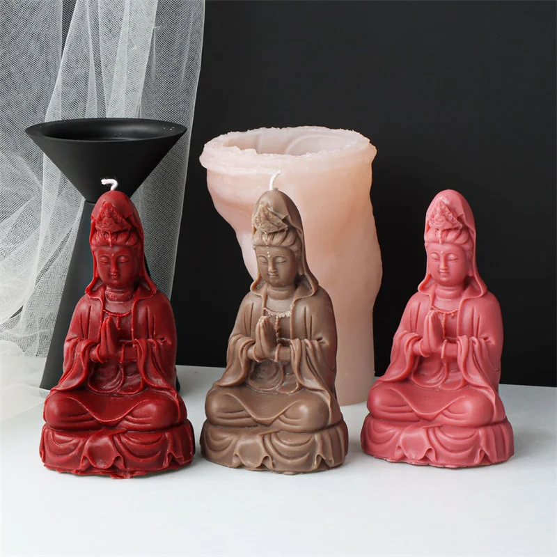 

3D Namo Avalokiteshvara Statue Candle Silicone Mold DIY Buddha Gypsum Cement Resin Mold Religion Gifts Craft Supplies Home Decor