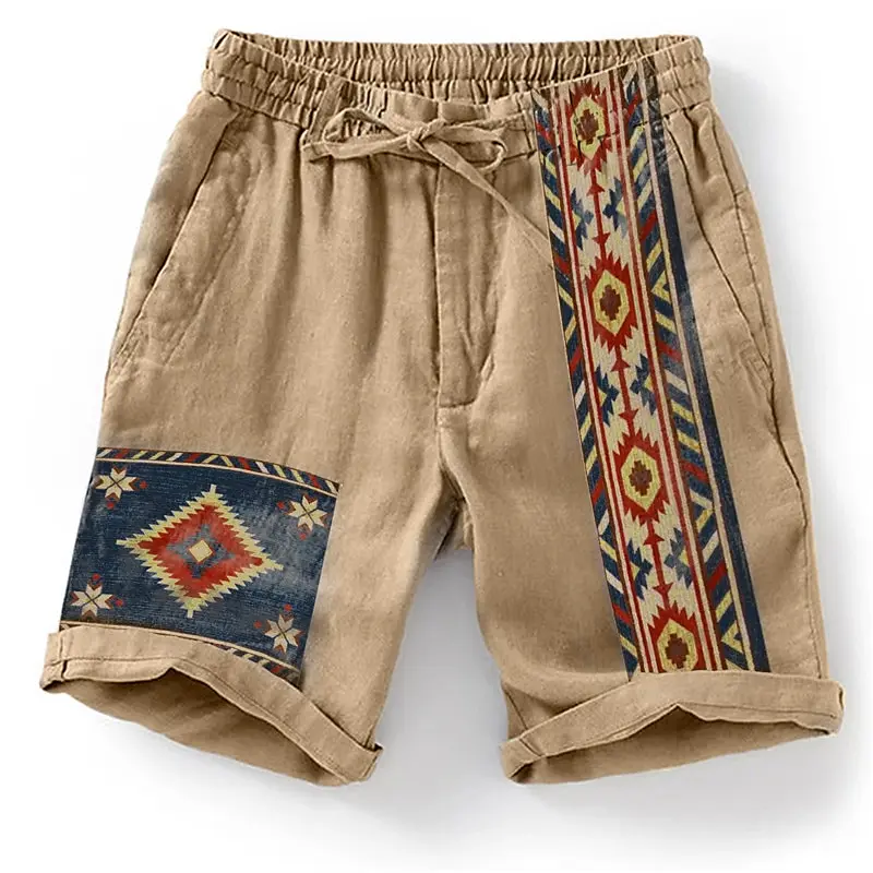 Tribal Geometric Print Casual Shorts Boho Ethnic Style For Daily Wear And Summer Casual Outings With Comfortable Fit
