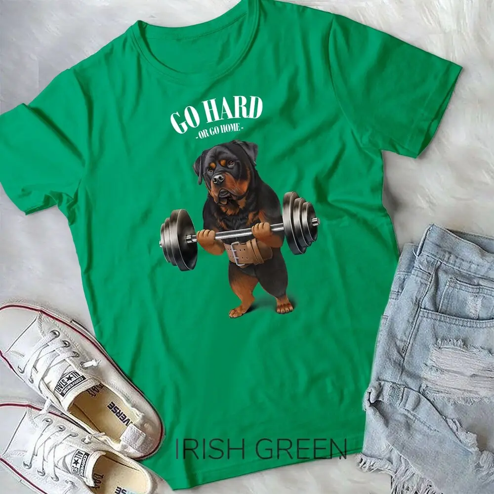 Rottweiler Dog Weightlifting in Fitness Gym Unisex T-shirt