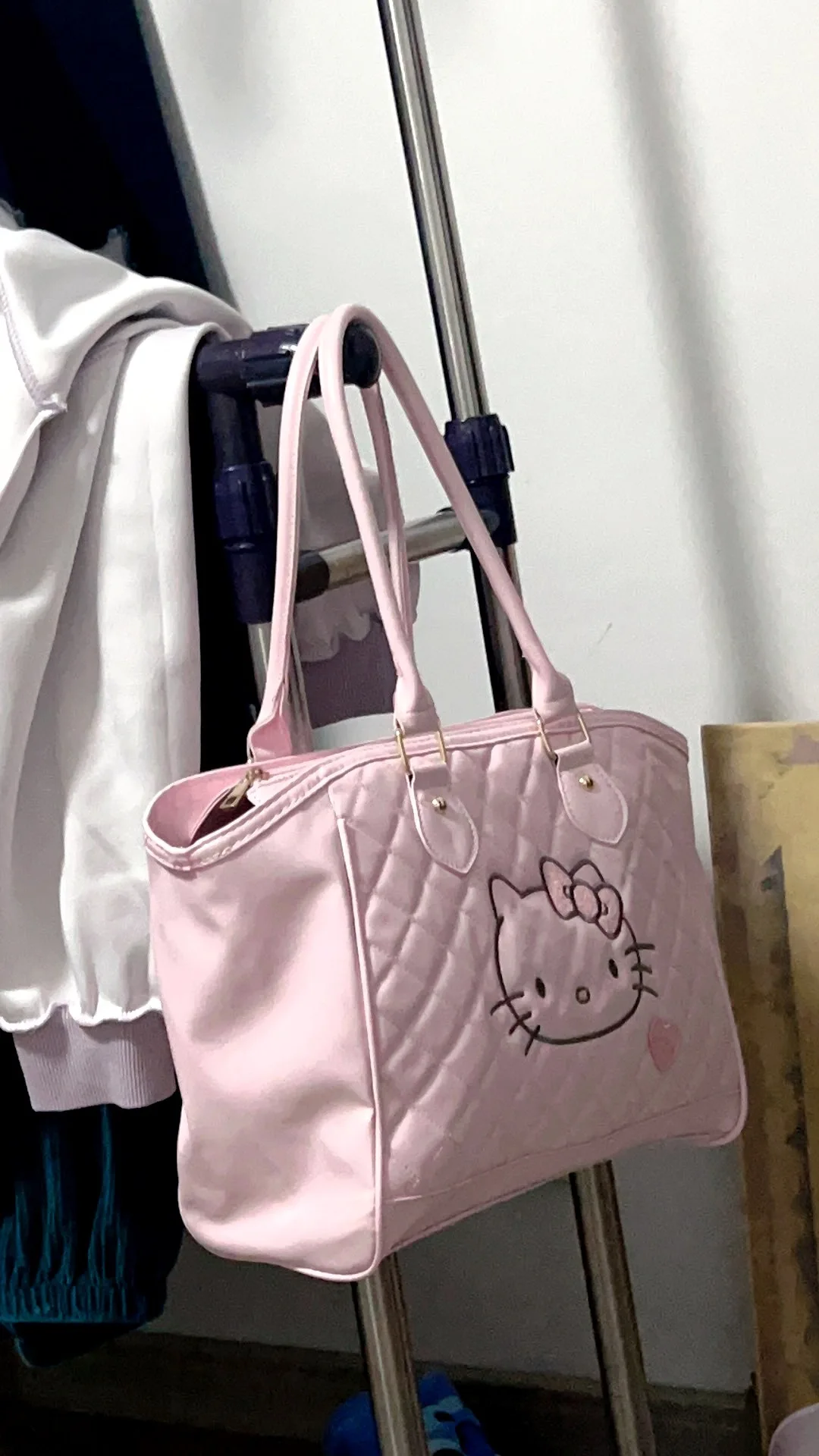 Sanrio Hello Kitty Handbag Sweet Girl Pink Tote Bag For Women PU Leather Cute Large Capacity Travel Underarm Shoulder Bags