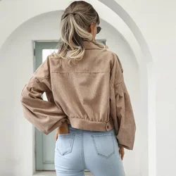 New Autumn Winter Jackets for Women Lantern Sleeve Tops Cropped Bomber Jacket Overcoat Outwear clothes Corduroy Coat 18047