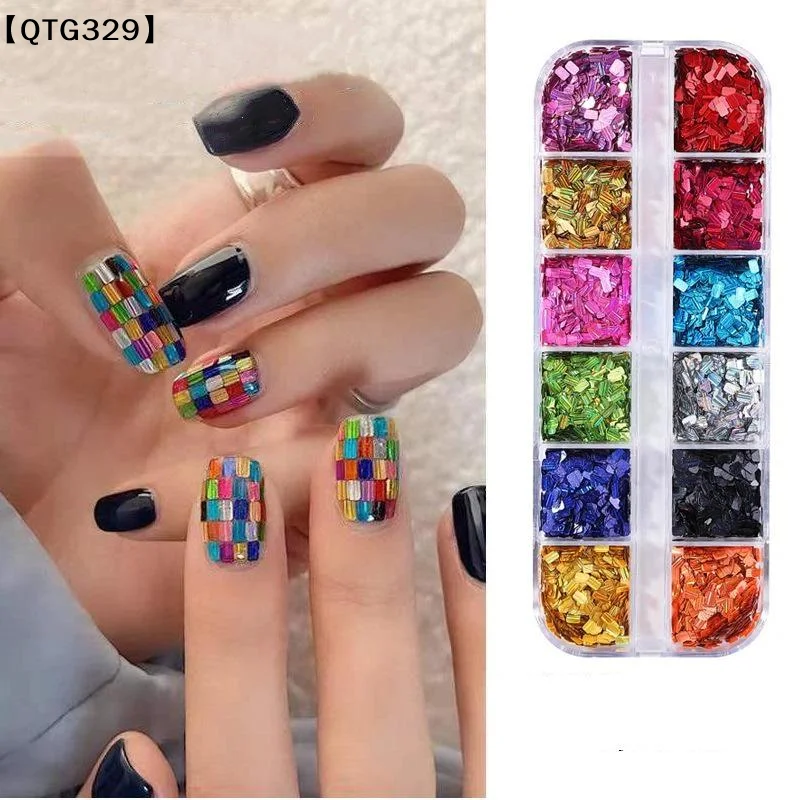 【QTG329】6/12 Grids Diamond And Rectangular Sequin Nail Art Accessories Retro Patchwork Sequin DIY Nail Decor Supplies[T]【WQ】
