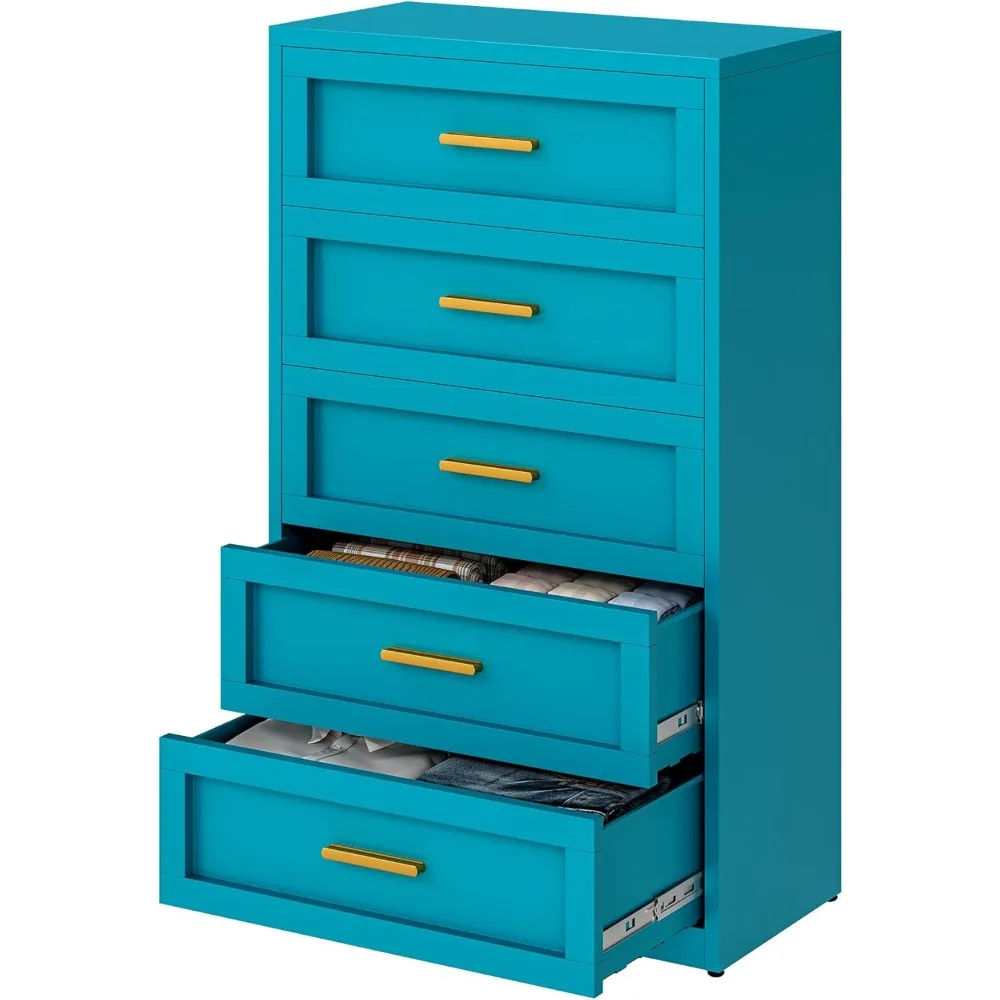 

Metal 5 Drawer Dresser,15.8" D x 31.5" W x 47.72" H, Home Peacock Blue Dresser for Bedroom, Storage Cabinet with 5Drawers, Tall