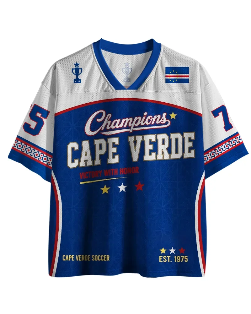Champion Victory Honor Number 75 Started in 1975 with A 3D Full Screen Printed Mesh V-neck Short Sleeved Fan Sports Top