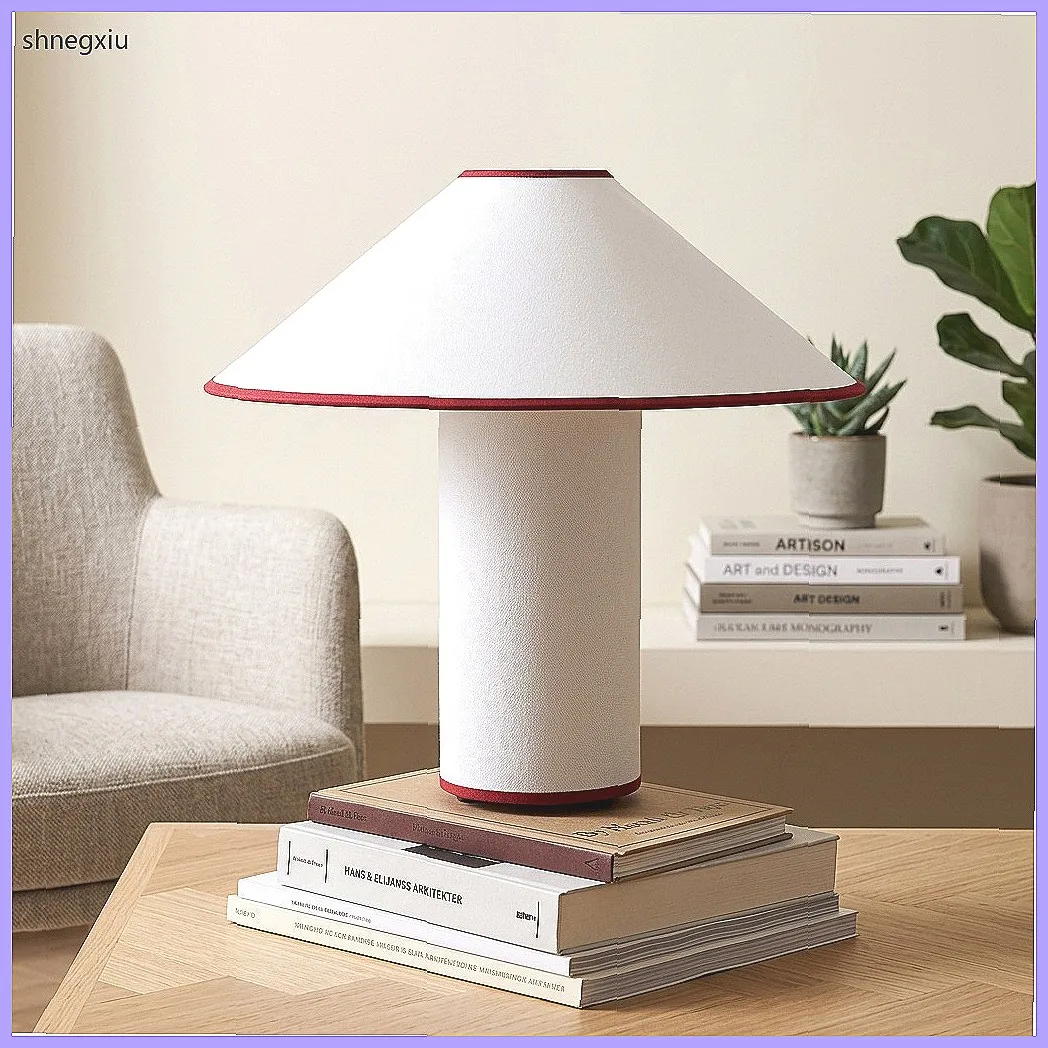 Japanese Wabi-Sabi Style Mushroom Lamp, Retro Fabric Table Light with LED E14 Bulb for Living Room, Study, Bedroom & Bedside