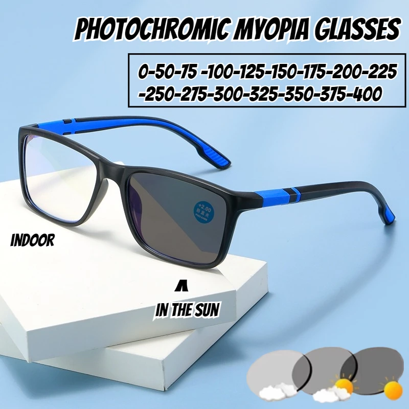 Photochrome Myopie-Brille für Männer und Frauen, Sport, Anti-Blaulicht, Nahsichtbrille, Farbwechsel, schwarz-roter Rahmen – Detail 1