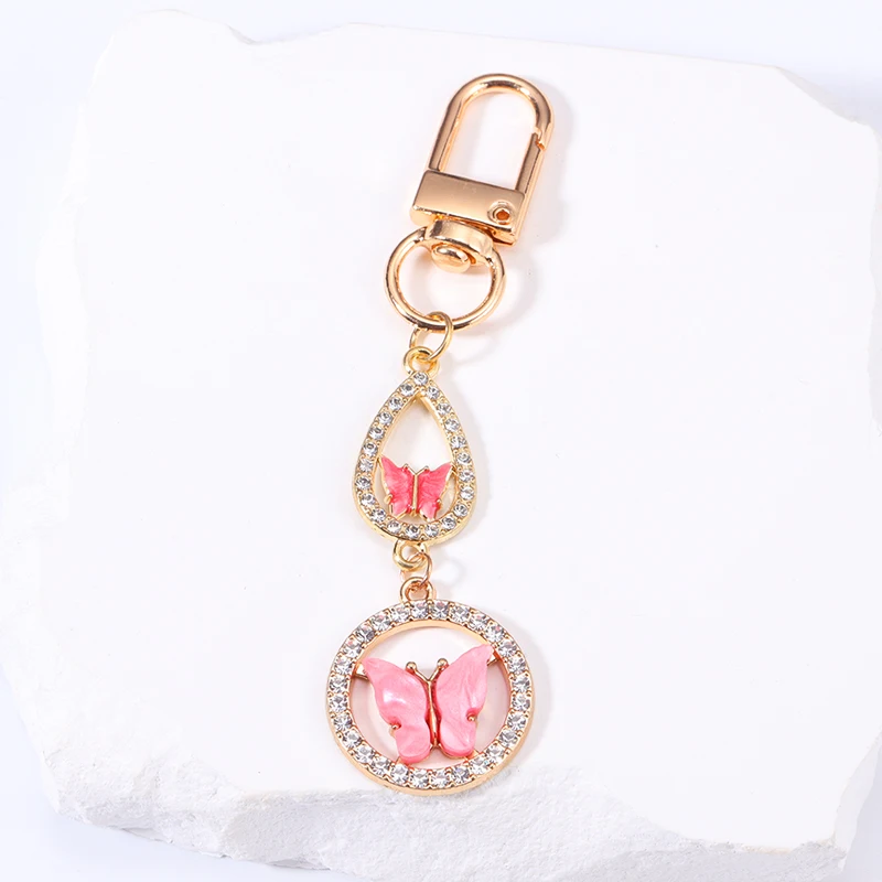 Luxury Shiny Full Rhinestone Butterfly Charms Keychain For Women Girls Handbag Wallet Car Key Oranments Keyrings DIY Jewelry