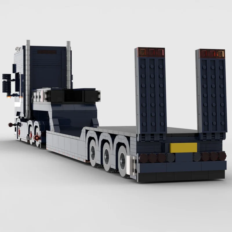 Heavy Duty Truck with Lowboy Trailer Model Building Blocks Set DIY Assembly Bricks Vehicle Collection Educational Toys Gift