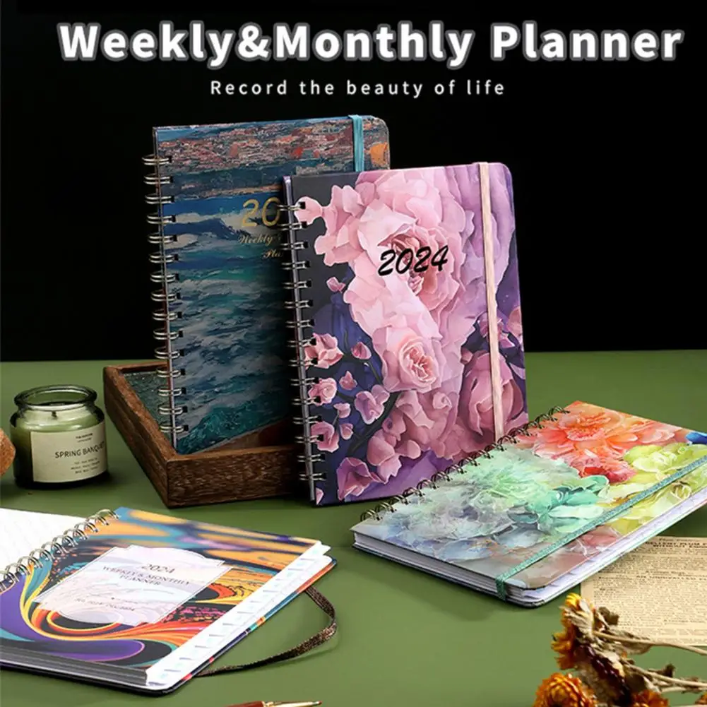 A5 Notebook mensile Planner scrittura liscia Premium addensato pagina fiore tema bobina anello calendario blocco note