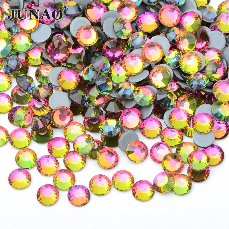 JUNAO SS 6 8 10 12 16 20 30 Hot Fix vetro cristallo AB Strass Applique Hotfix cristalli pietre Flatback Strass per vestiti fai da te