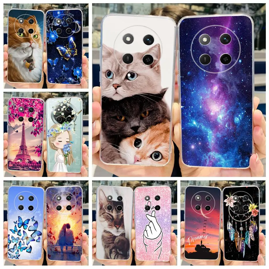 For Honor X9C Case Cute Cat Painted Cover 6.78'' Clear Silicone Soft Slim Phone Case For Honor X9C X 9c HonorX9c Back Cover Bags