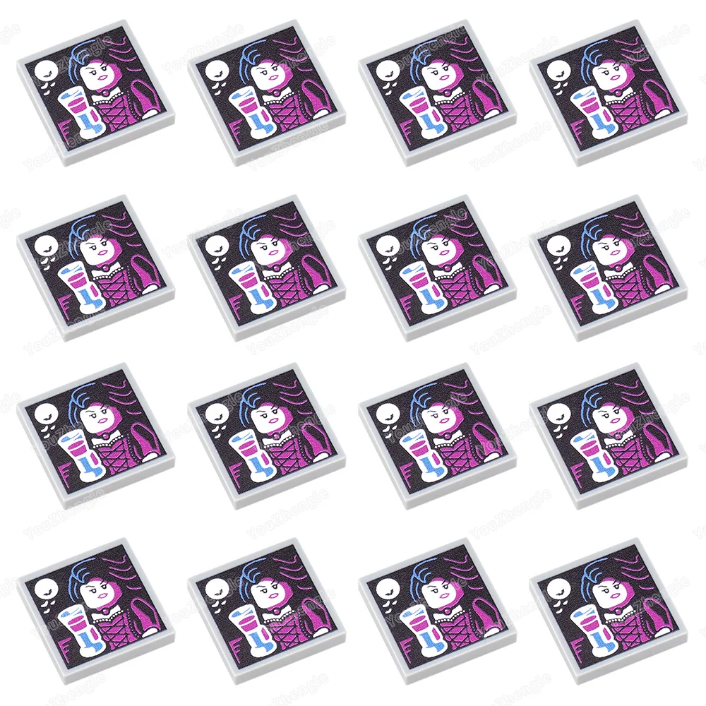 Vampiro lua morcego padrão impresso bloco de construção 2x2 telhas básicas 3068 peças moc figuras retrato equipamentos modelo correspondência brinquedo diy