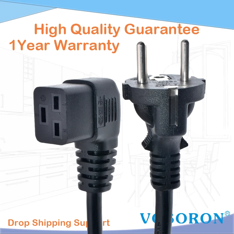 Right Angle C19 to Europe plug Power Cable for Server/PDU, Connected To C20 AC Power Cable Schuko Adapter L-shaped Lead Cord