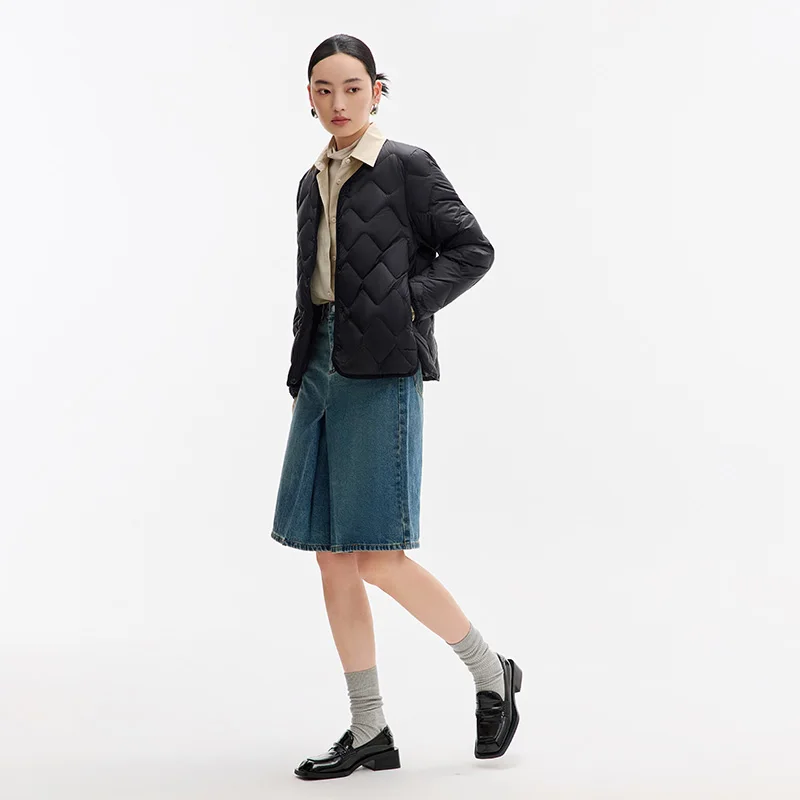 

Chericom Women's Layering Down Jacket Lightweight Round Neck Buttoned Easy-care Down Coat Slim Warm Ladies Outerwear Y309915N