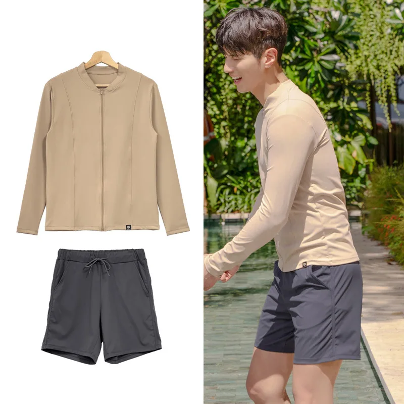 Korean Style Couple Matching Swimwear UPF50+ Long Sleeve Rash Guard with Shorts Quick Dry Sun Protection for Beach Snorkeling